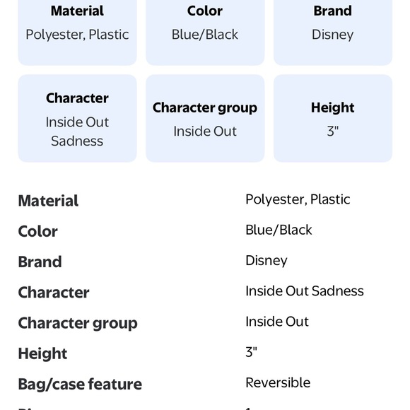 🎄 Disney “Sadness” backpack clip 🎅 - Picture 11 of 13